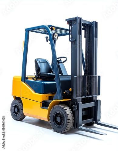 Yellow and Blue Forklift on White Background