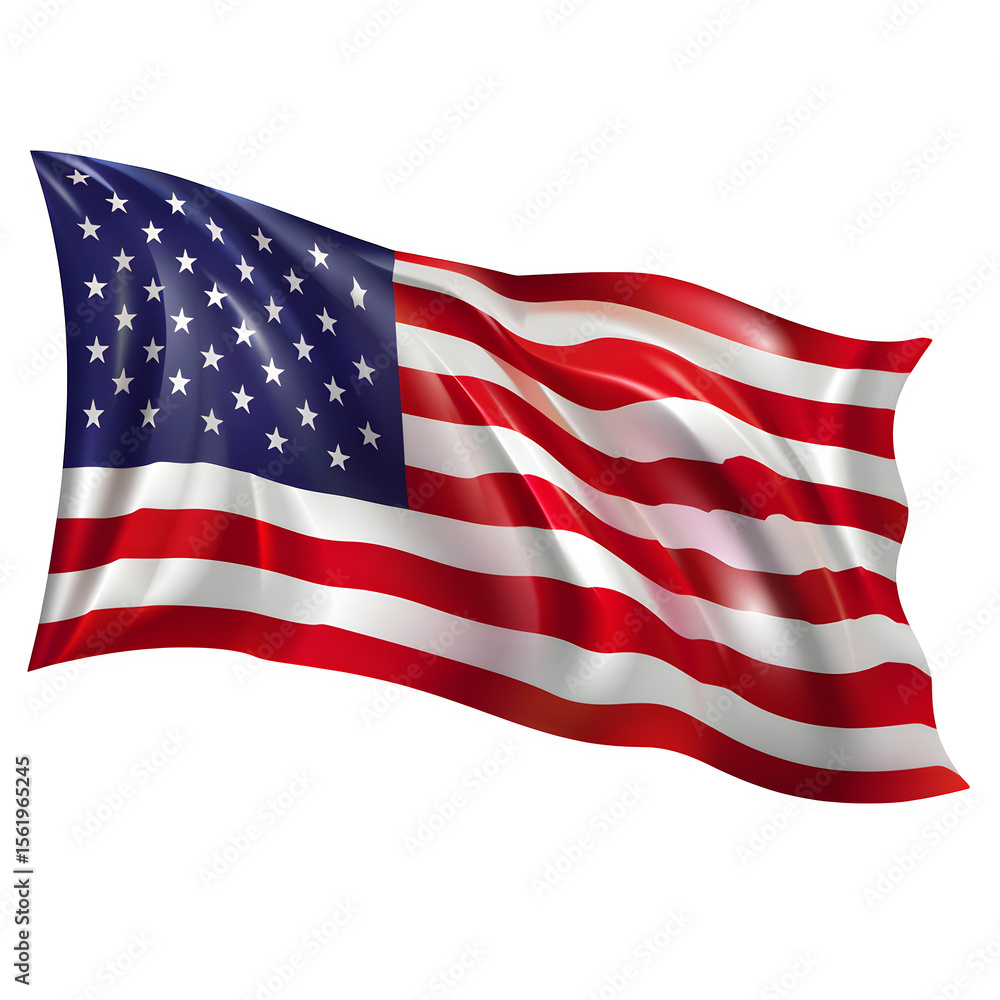 Fototapeta premium Close-Up Waving American Flag with Stars and Upper Stripes in High Detail isolated to transparent background