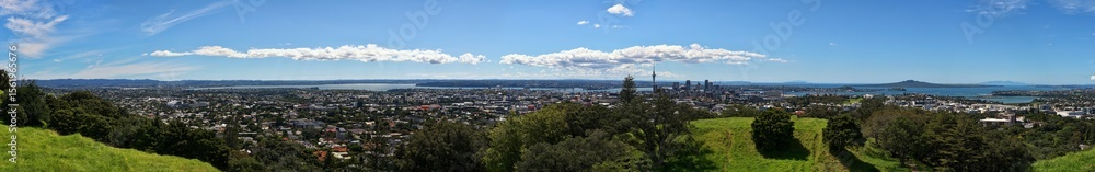 Naklejka premium wide panoramic picture of Auckland, the city of sailing, New Zealand