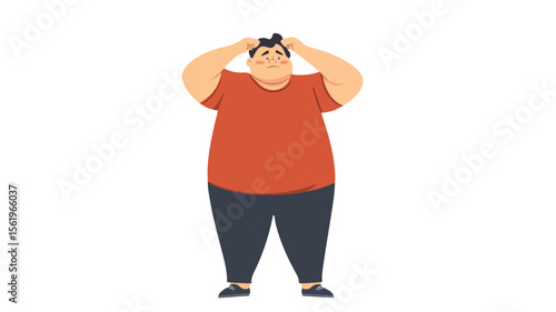 Confused Fat Man in Plus Size Clothes - Shy Chunky Concept Illustration