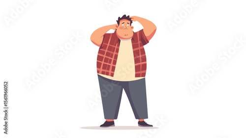 Confused Plus Size Man in Oversized Clothes Looking Awkwardly - EPS Vector Illustration