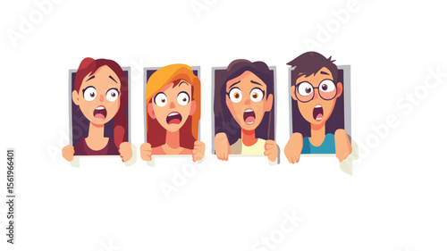 Curious People with Shocked Expression Looking Out Window - Professional Stock Photo