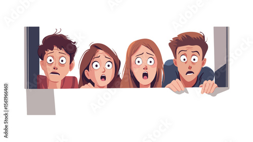 Curious People with Shocked Face Look Out Window - Professional EPS Stock Photo