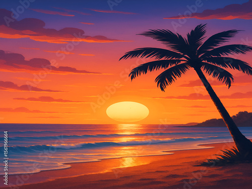 Sunset Bliss with Palm Silhouette
