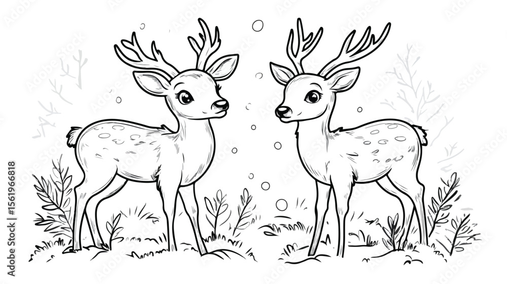 Obraz premium Adorable Cute Deer Coloring Page Outline Illustration for Creative Projects