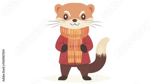 Adorable Cute Ferret in Fashionable Warm Clothes - Funny Weasel Image for Projects