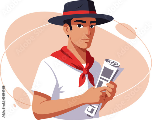 Illustration of a "mozo" runner preparing for the Running of the Bulls in Pamplona.