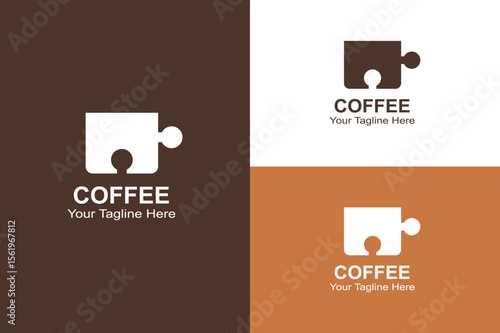 Puzzle Coffee Logo – Creative Café Symbol with Cup & Jigsaw Piece