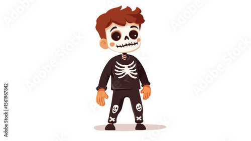 Spooky Child in Skeleton Costume for Halloween Festivities