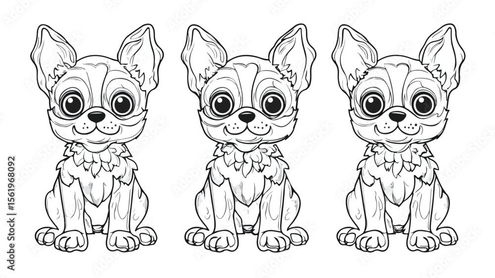 Fototapeta premium Cute Dog Character Coloring Book Page Design for Kids Learning and Fun Activities
