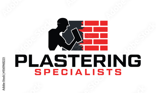 Plastering logo, trowel plastering service design template vector illustration