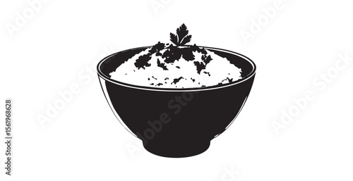 Luxurious white rice dish topped with black caviar and fresh parsley garnish silhouette