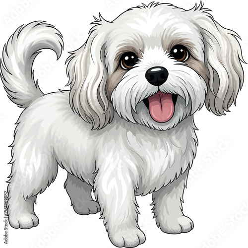 Adorable Cartoon Maltese Puppy Illustration Isolated on White Background.