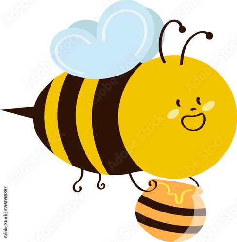 Adorable Honey Bee Holding a Honey Jar – Cute Vector for Kids and Summer Design