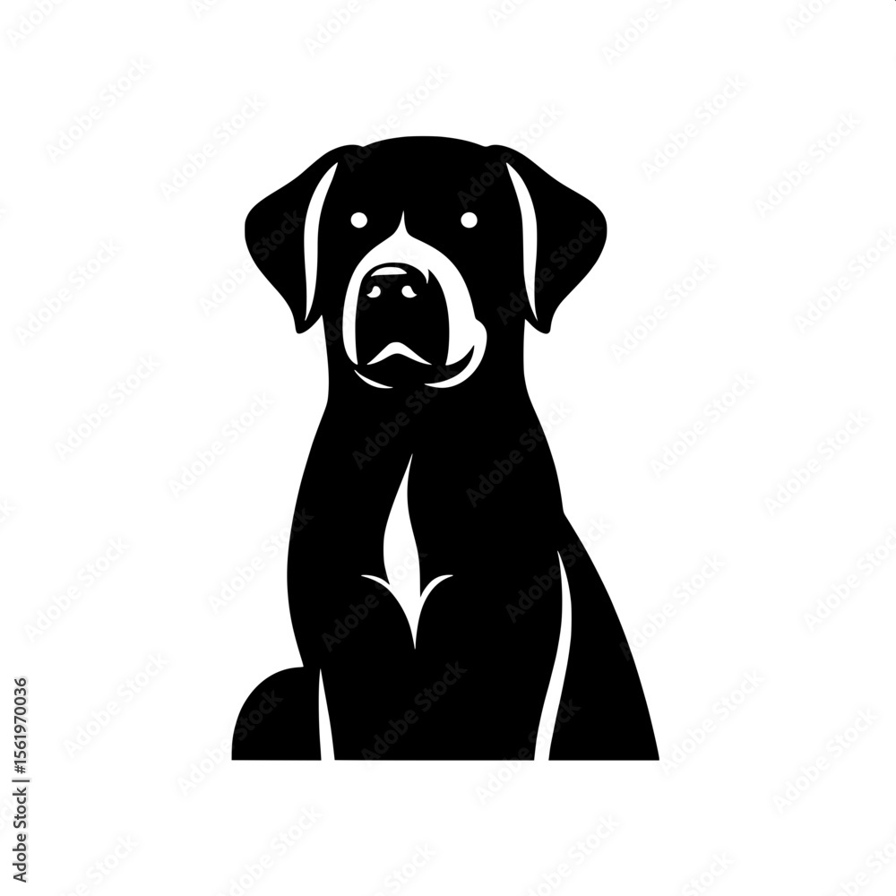 Fototapeta premium Black and White Vector of a Dog Sitting Silhouette