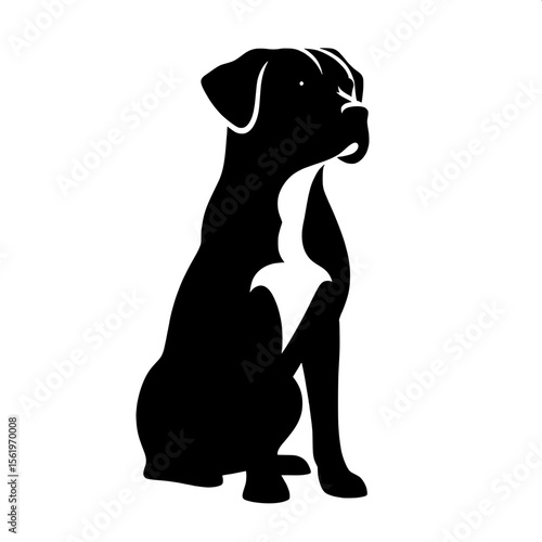 Black and White Vector of a Dog Sitting Silhouette