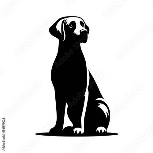 Black and White Vector of a Dog Sitting Silhouette