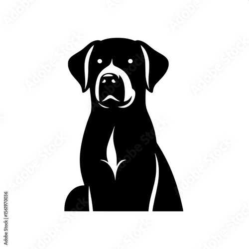 Black and White Vector of a Dog Sitting Silhouette