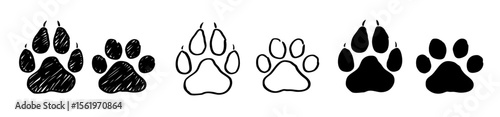 Hand drawn paw cat and dog. Drawing pet paw icon. Dog paw vector illustration	
