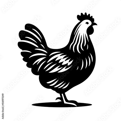 Black and White Vector of a Hen Silhouette