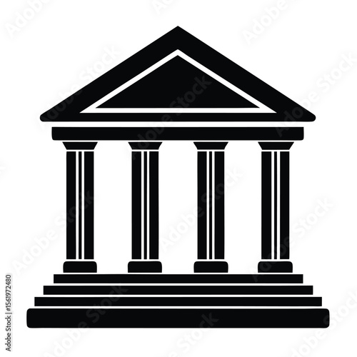 Traditional bank with pillars flat on white 