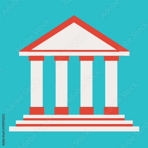 Traditional bank with pillars flat vector on white background illustrator