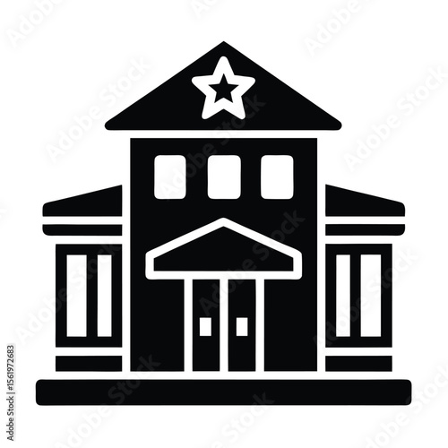 Police station building with star badge on white background