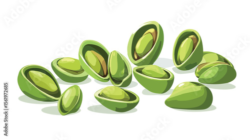 Gourmet Green Pistachio Nuts with Salt and Cracked Shells on White Background