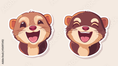 Smiling Fluffy Ferret Muzzle: Cheerful Animal Face in Happy Expression Drawing