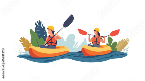 Thrilling River Rafting Adventure with Happy Kayakers Enjoying the Rush