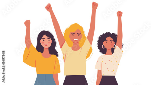 Young Feminist Woman Celebrating Success with Raised Arm in Happiness
