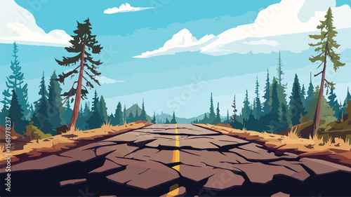 Forest Earthquake Devastation: Fallen Fir Trees in Natural Disaster Aftermath