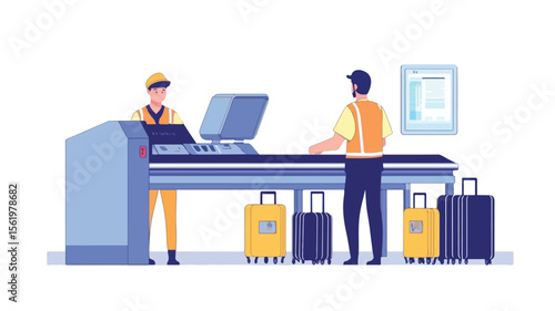 Professional Airport Security Officer Screening Baggage on Conveyor Belt