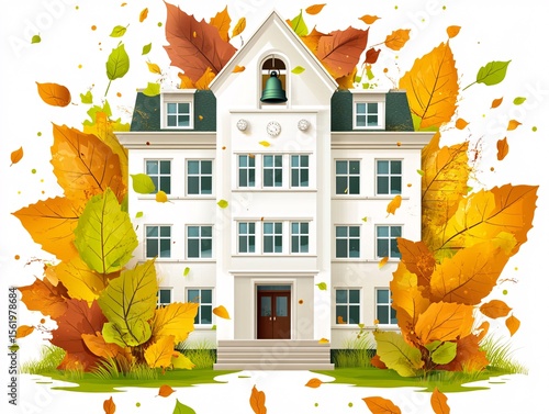 Autumn school illustration academic institution digital art fall environment eye-level view education concept