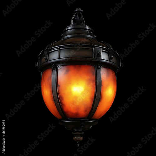 Wallpaper Mural Ornate spherical pendant lamp with amber glass panels and dark metal frame, emitting warm light Torontodigital.ca