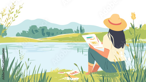 Professional Plein Air Landscape Painter Drawing Scenic View Outdoors