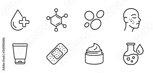 Medical and skincare line icon set: essentials for health and beauty