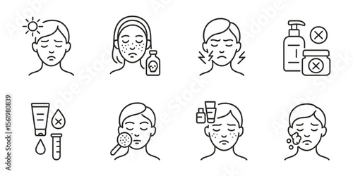 Skincare routine line icon set. beauty, facial care, treatment icons collection