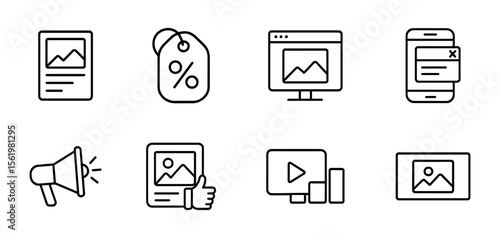 Marketing, promotion outline icon set. digital advertising, campaign symbols collection