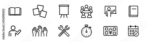 Education and training outline icon set. learning, teaching tools in outline style