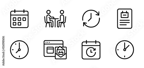Business meeting outline icon set. office, management, calendar, communication icons