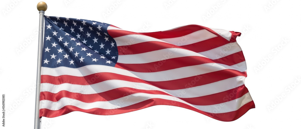 Obraz premium American flag waving in wind, symbolizing patriotism and national pride. vibrant colors and stars represent unity and freedom
