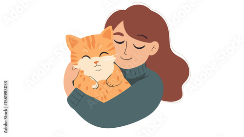 Happy Pet Owner Holding Cat - Smiling Person and Cute Kitten