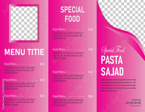 Sizzling Menu: A vibrant tri-fold menu template in a delightful pink hue, ready to showcase culinary delights, enticing customers with its layout