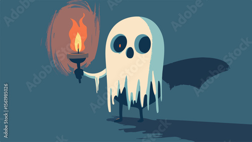 Ethereal Ghost Holding Candelabra - Halloween Cute Spook with Candle