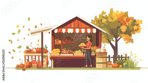 Happy Woman Shopping for Food with Sale and Discount Concept