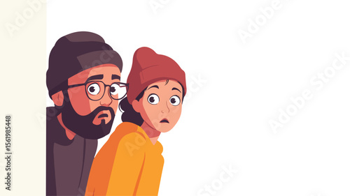 Fearful People Watching for Hidden Suspicious Characters Illustration