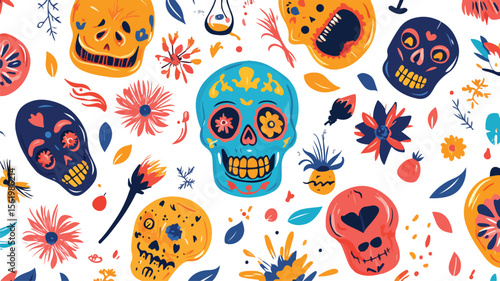 Doodle Style Scary Skull Head Skeleton Face Illustration