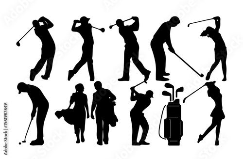 silhouettes of golf players