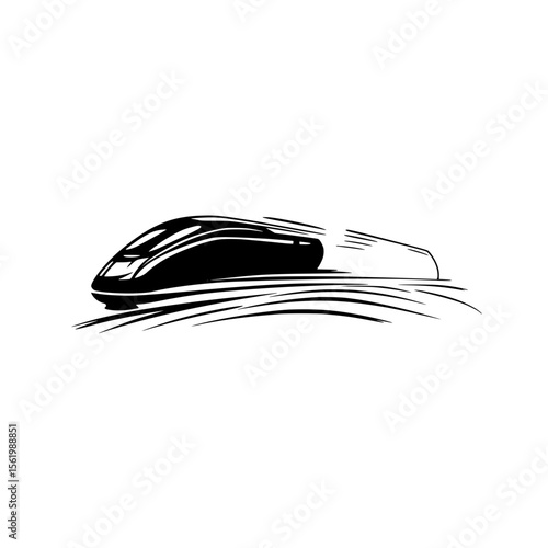 Speeding Train Icon with Line Motion Effect Depicting Fast Travel Energy and Dynamic Movement

